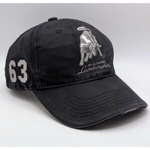 Lamborghini Hat Cap Strap Back Black Embroidered Bull Sant Agata 1963 Mens Italy